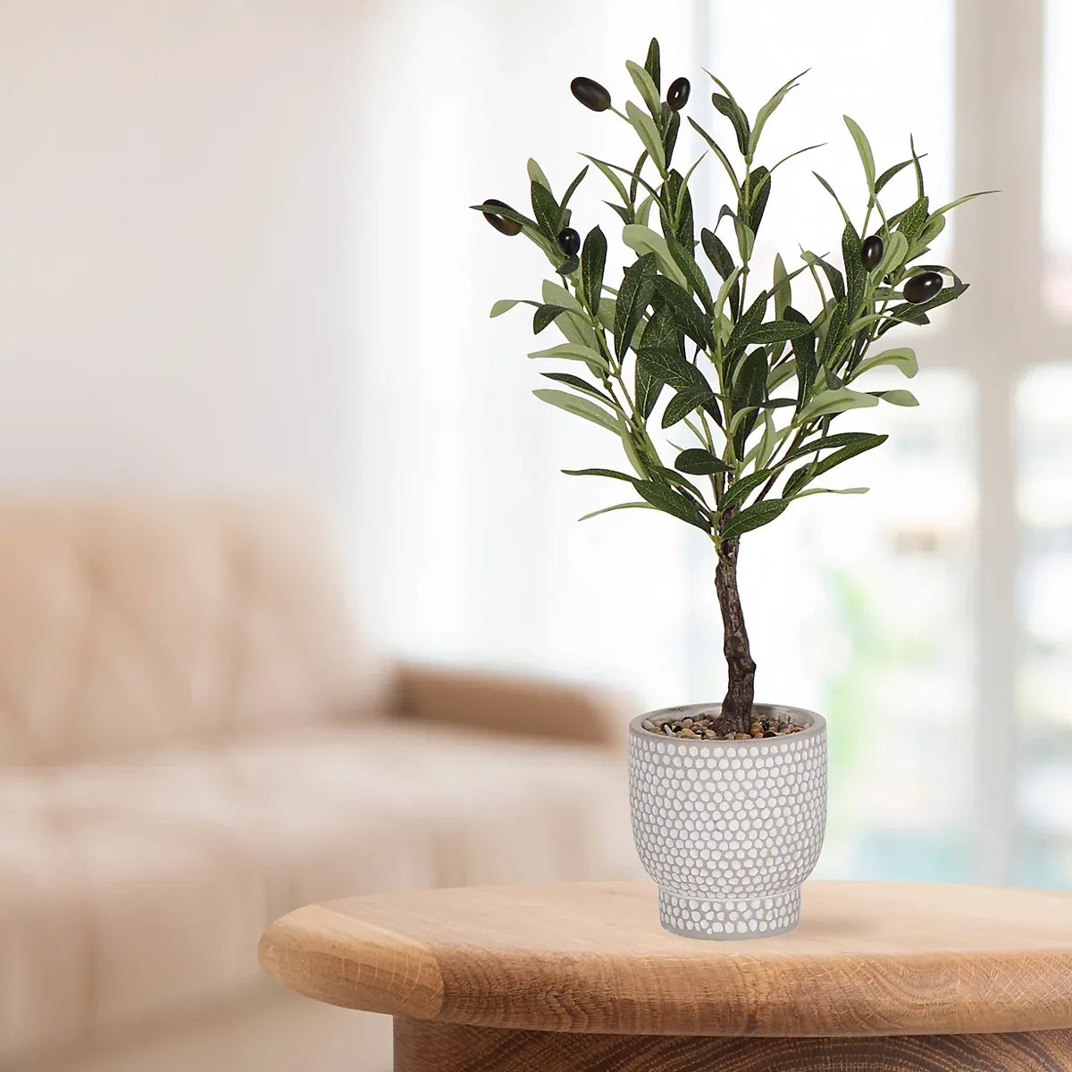 Green 53cm Olive Artificial plant in Grey Ceramic Pot