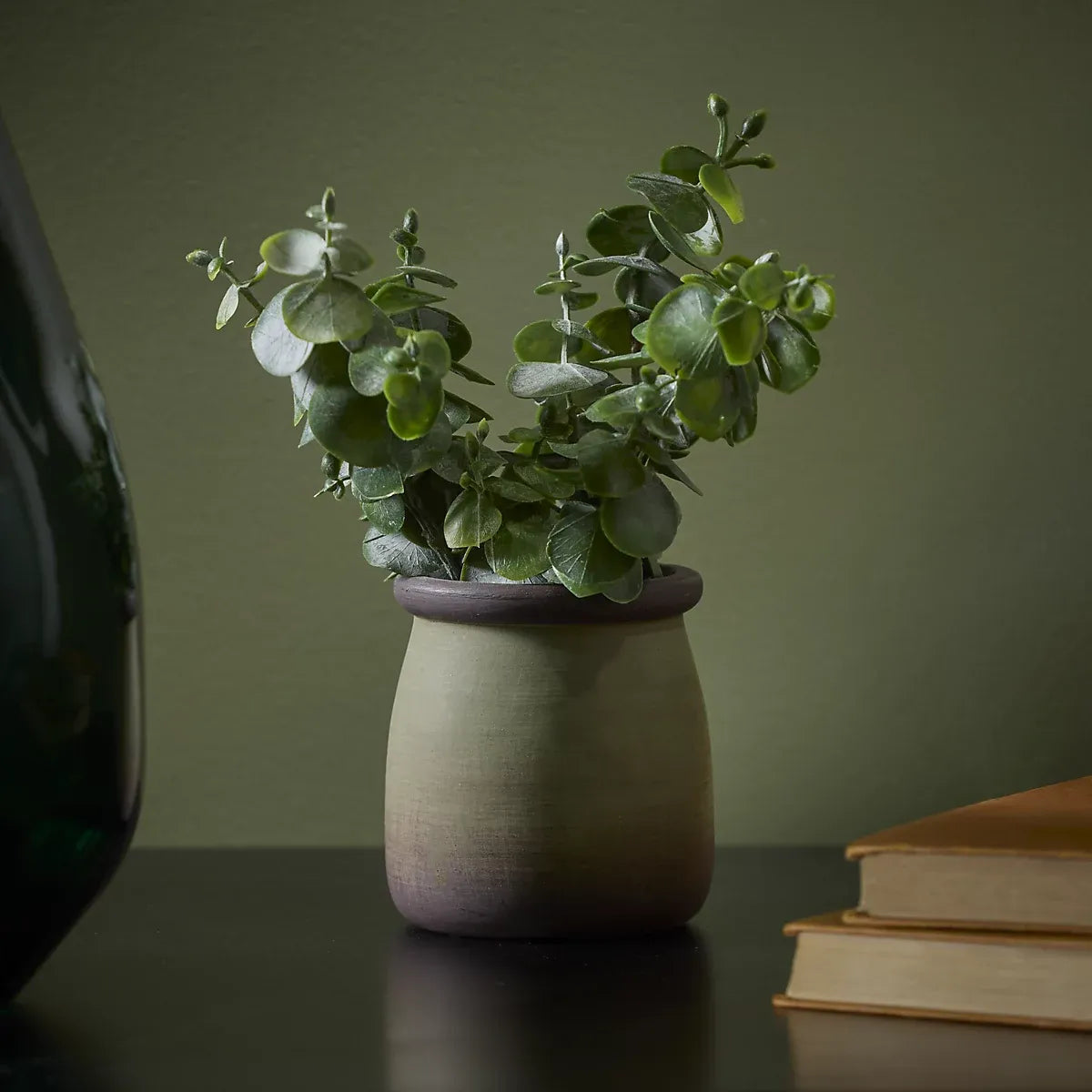 Candlelight Green 18cm Chinese Money Artificial plant in Green Ceramic Pot