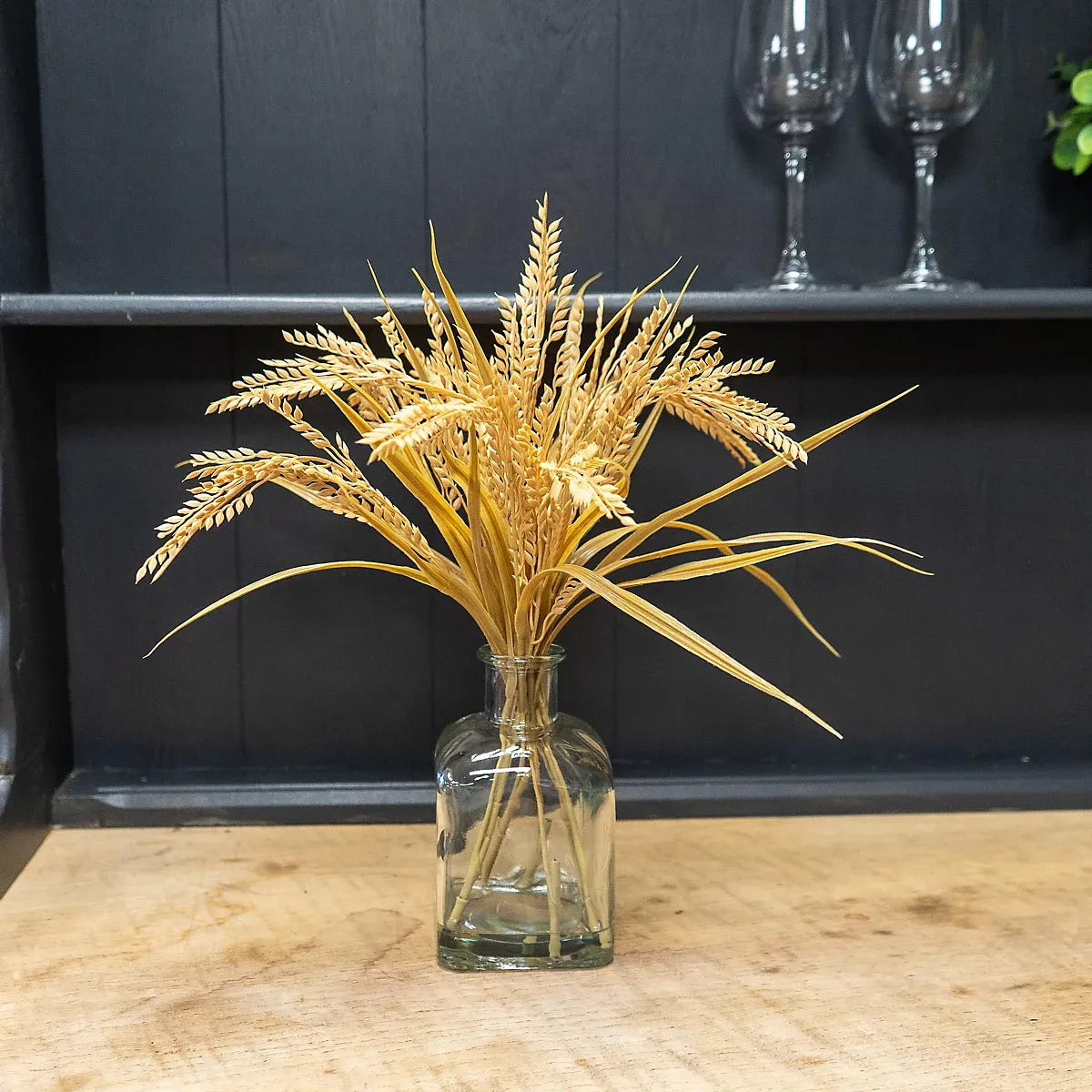 38cm Dried Grass Artificial plant in Clear Glass Bottle vase